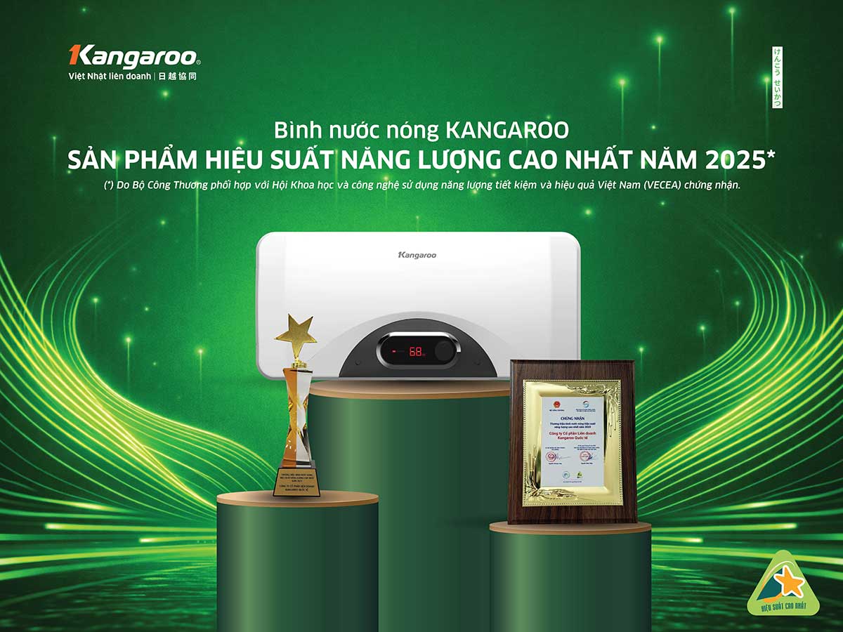 BÌNH NƯỚC NÓNG KANGAROO NHẬN GIẢI SẢN PHẨM HIỆU SUẤT NĂNG LƯỢNG CAO NHẤT 2025