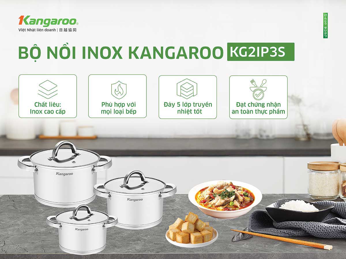 Bộ nồi inox cao cấp 5 lớp Kangaroo KG2IP3S