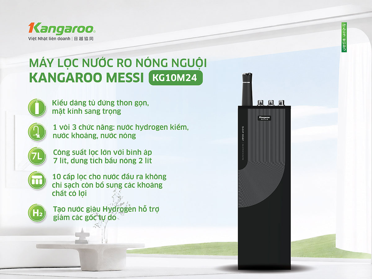 Máy lọc nước Kangaroo Messi Hydrogen tích hợp nóng KG10M24 Máy lọc nước Kangaroo Messi Hydrogen tích hợp nóng KG10M24