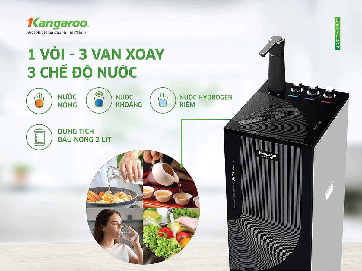 Máy lọc nước Kangaroo Messi Hydrogen tích hợp nóng KG10M24 Máy lọc nước Kangaroo Messi Hydrogen tích hợp nóng KG10M24
