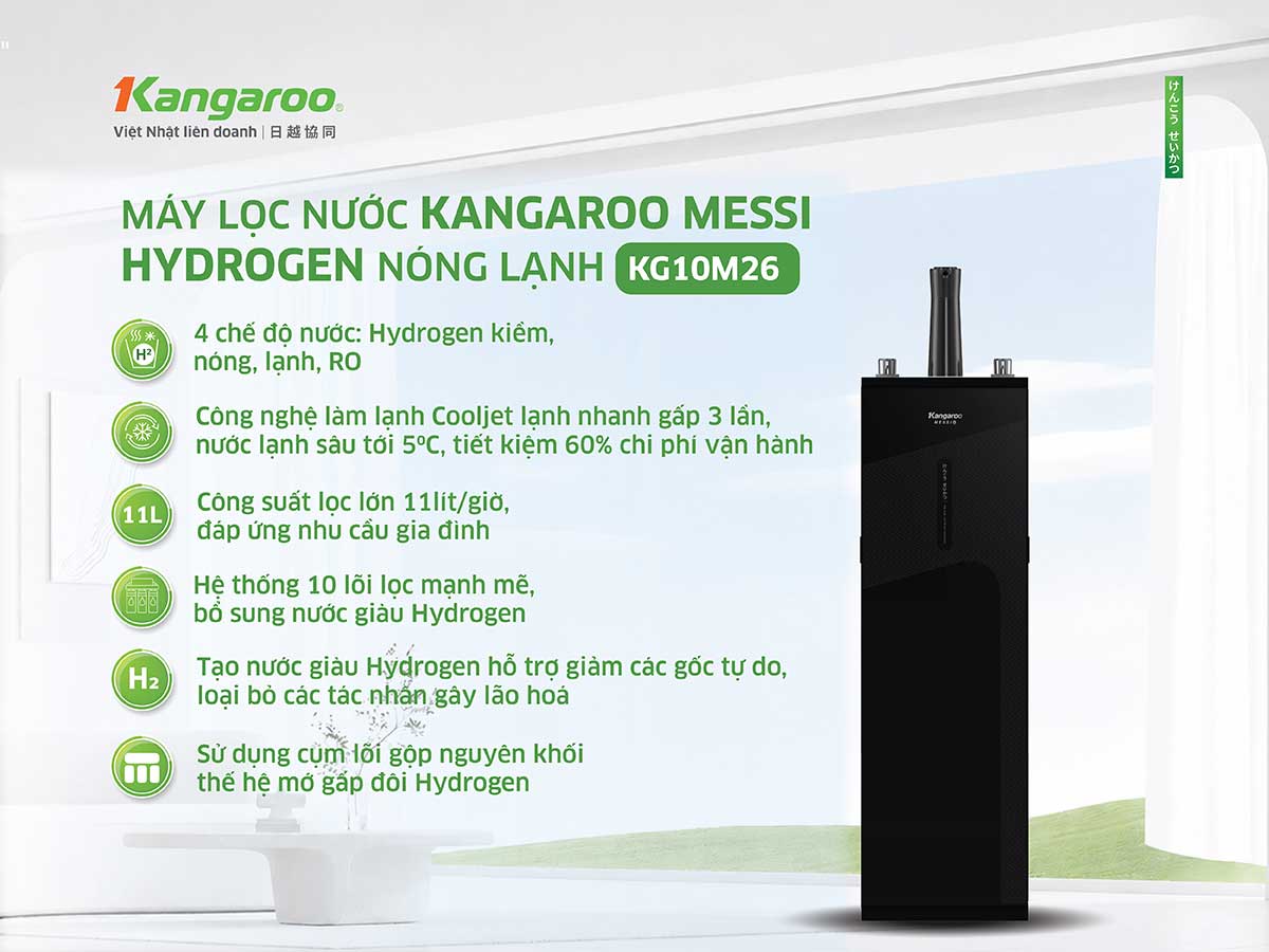 Máy lọc nước Kangaroo Messi Hydrogen nóng lạnh KG10M26