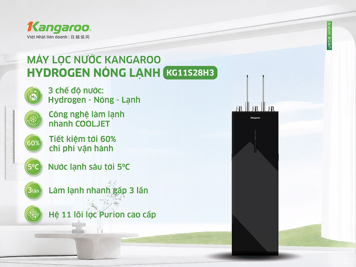 Máy lọc nước Kangaroo Hydrogen nóng lạnh KG11S28H3 Máy lọc nước Kangaroo Hydrogen nóng lạnh KG11S28H3