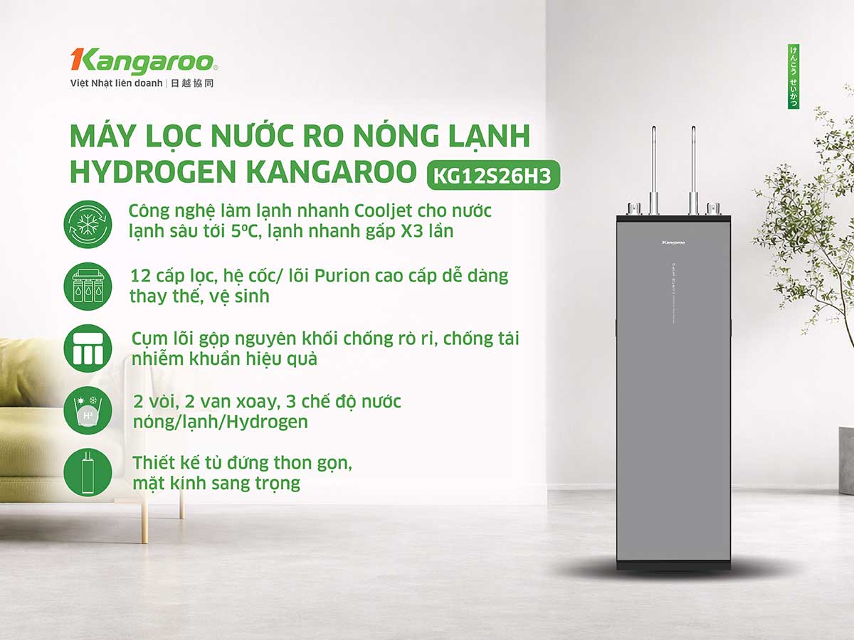 Máy lọc nước Kangaroo Hydrogen nóng lạnh KG12S26H3