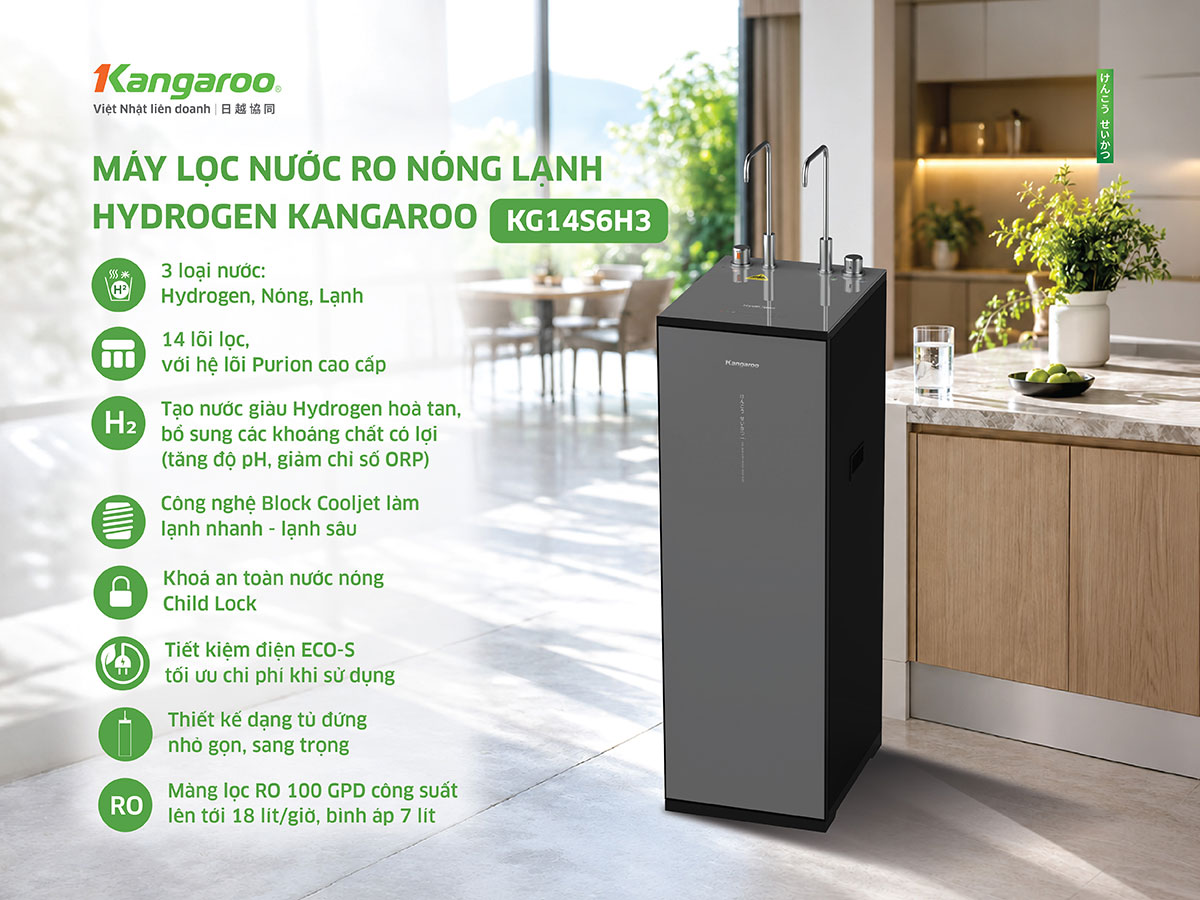 Máy lọc nước Kangaroo Hydrogen nóng lạnh KG14S6H3 Máy lọc nước Kangaroo Hydrogen nóng lạnh KG14S6H3