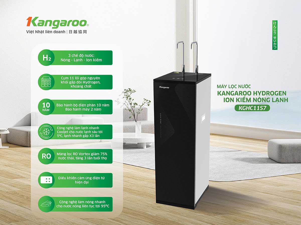 Máy lọc nước ion kiềm Kangaroo Hydrogen nóng lạnh KGHC11S7