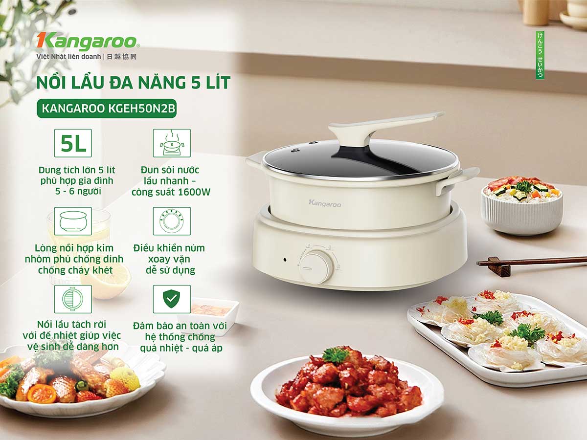 Nồi lẩu đa năng Kangaroo KGEH50N2B Nồi lẩu đa năng Kangaroo KGEH50N2B