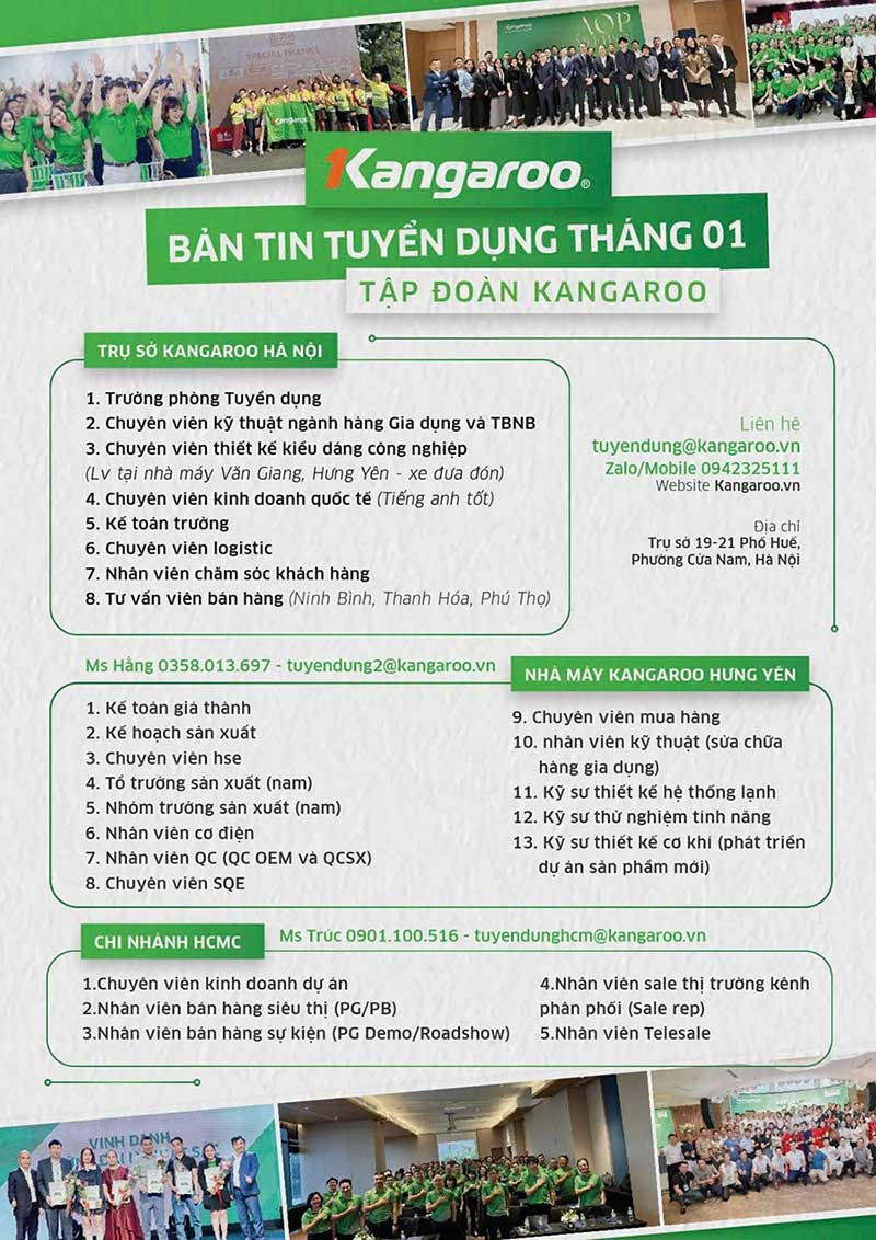 Thông tin tuyển dụng Tập đoàn Kangaroo tháng 01/2026