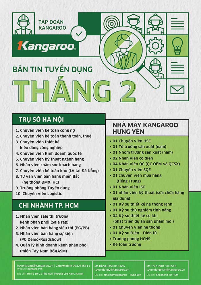 Thông tin tuyển dụng Tập đoàn Kangaroo tháng 02/2026 Thông tin tuyển dụng Tập đoàn Kangaroo tháng 02/2026