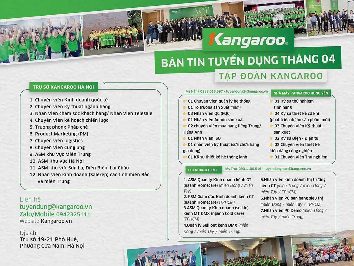 Thông tin tuyển dụng Tập đoàn Kangaroo tháng 04/2026