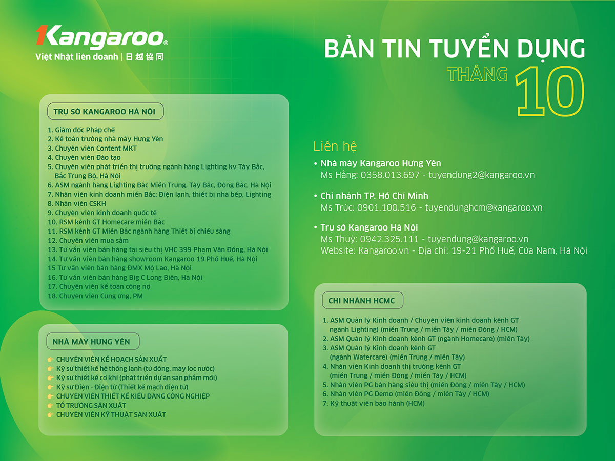 Thông tin tuyển dụng Tập đoàn Kangaroo tháng 10/2026 Thông tin tuyển dụng Tập đoàn Kangaroo tháng 10/2026