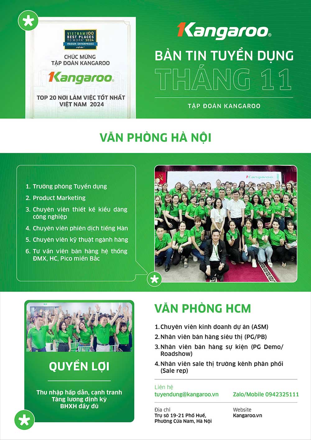 Thông tin tuyển dụng Tập đoàn Kangaroo tháng 11