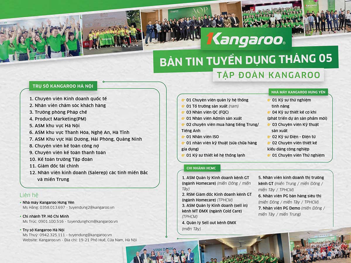Thông tin tuyển dụng Tập đoàn Kangaroo tháng 05/2026