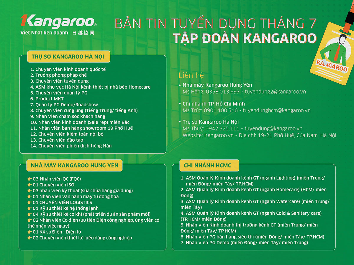 Thông tin tuyển dụng Tập đoàn Kangaroo tháng 07/2026
