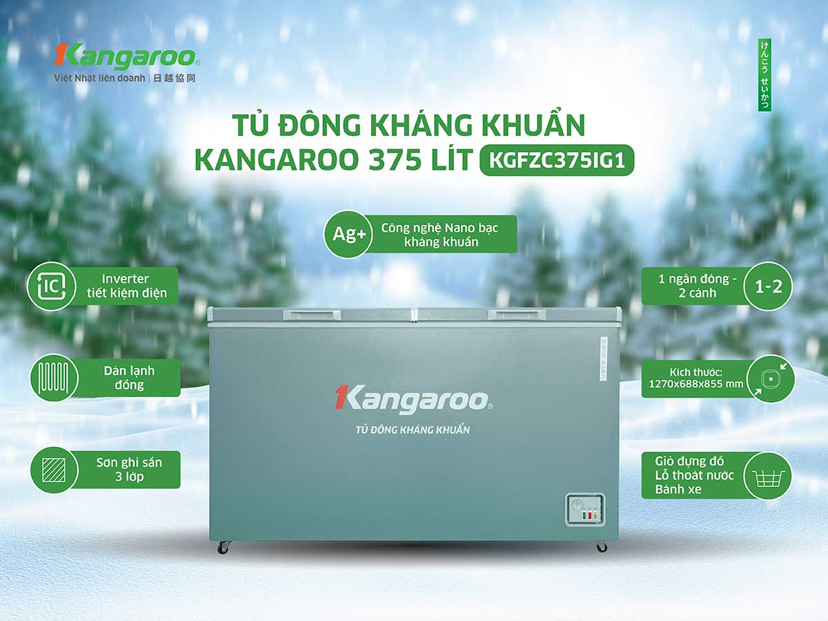 Tủ đông kháng khuẩn Kangaroo 375 lít KGFZC375IG1
