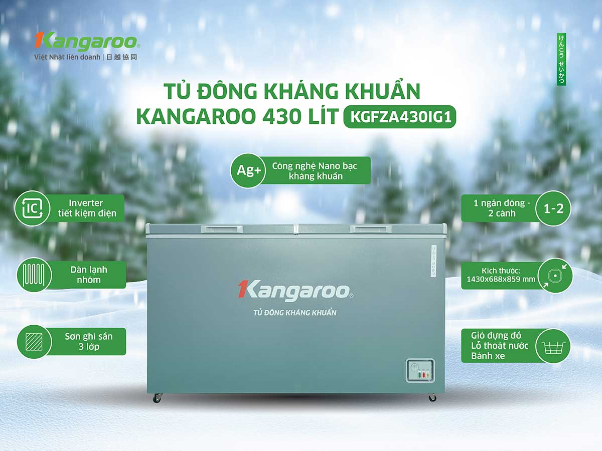 Tủ đông kháng khuẩn Kangaroo 430 lít KGFZA430IG1