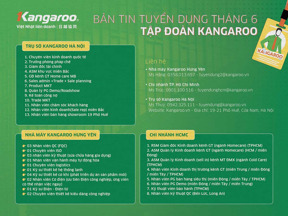 Thông tin tuyển dụng Tập đoàn Kangaroo tháng 06/2026