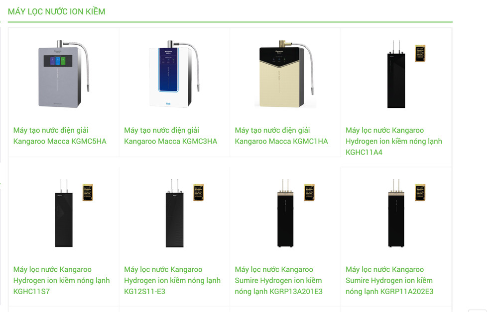 Danh mục máy lọc nước Kangaroo ion kiềm
