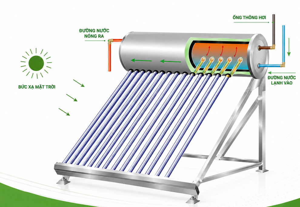 Cơ chế truyền nhiệt gián tiếp qua thanh dẫn nhiệt của máy nước nóng ống dầu