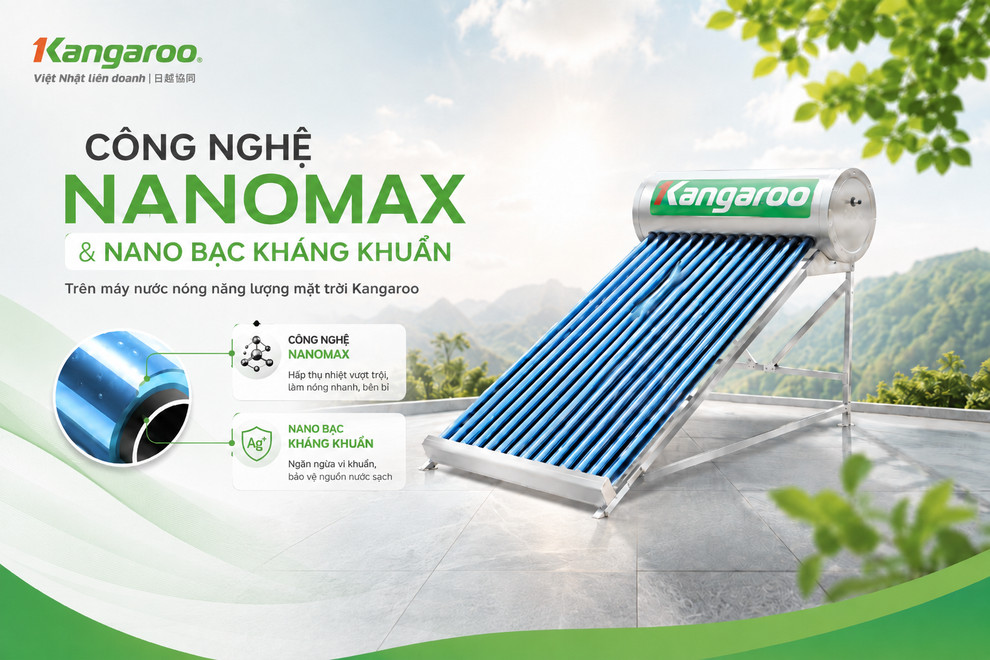 Máy nước nóng năng lượng mặt trời kháng khuẩn Kangaroo Model GD với ống chân không Nanomax 7 lớp