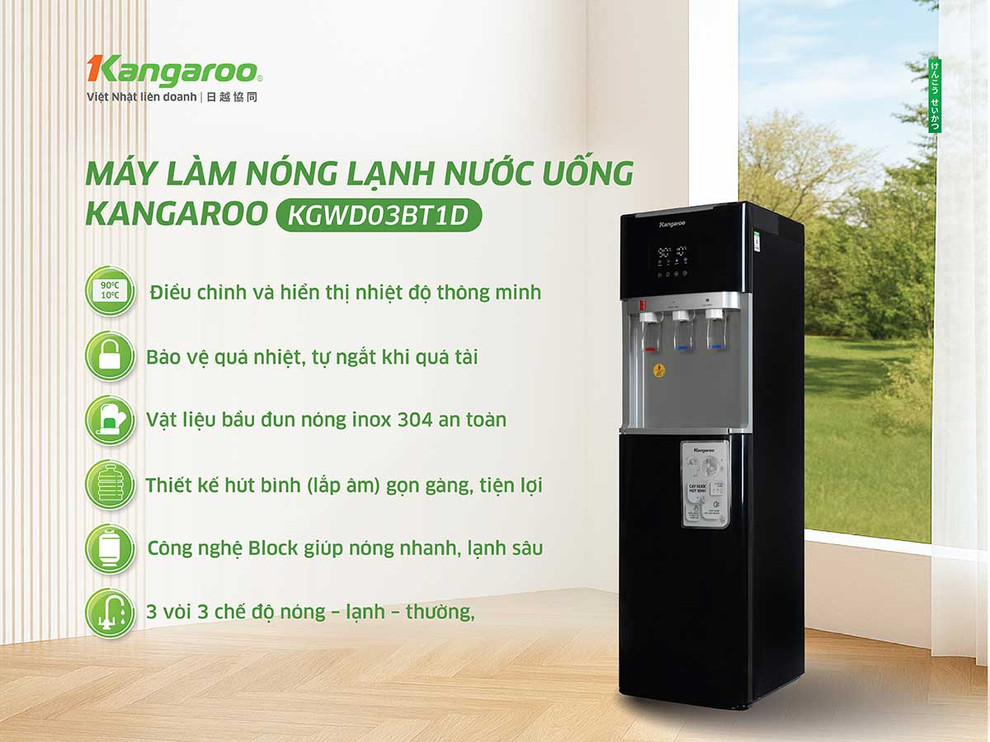 Cây nước nóng lạnh Kangaroo đáp ứng tốt nhu cầu cơ bản với thiết kế bền bỉ và giá hợp lý