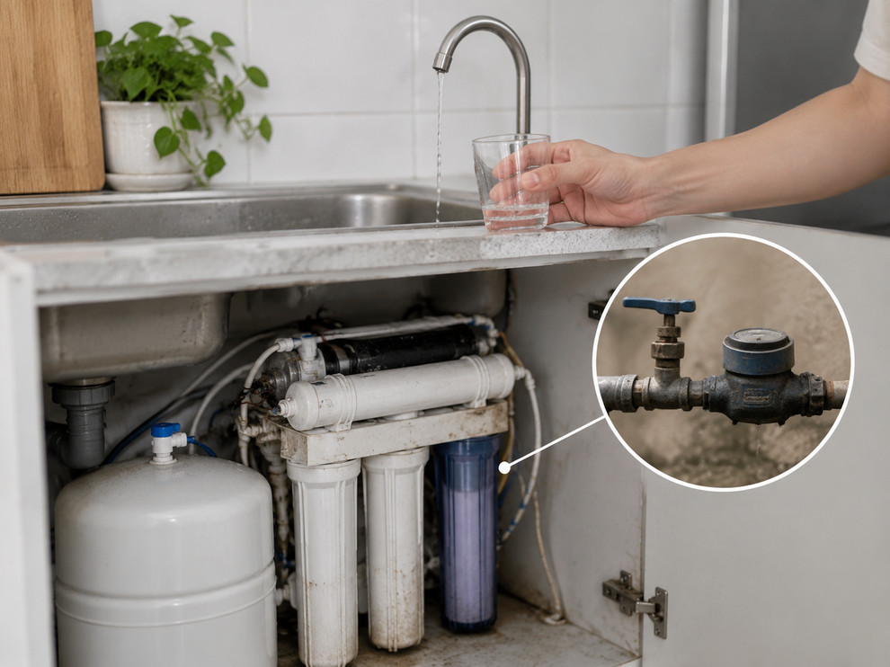 Hãy kiểm tra dòng nước cấp trước khi kết luận rằng máy lọc nước bị tụt áp do hỏng bơm. 