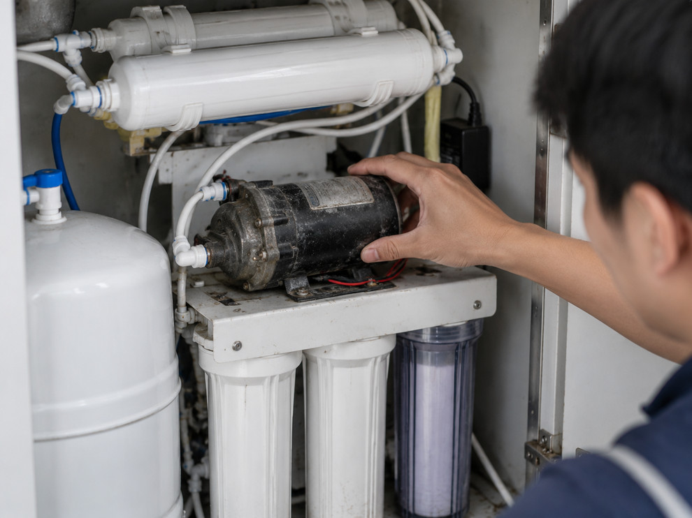 Tiếng bơm bất thường chỉ là dấu hiệu ban đầu, cần loại trừ lỗi lõi lọc và nguồn cấp trước khi thay bơm. 