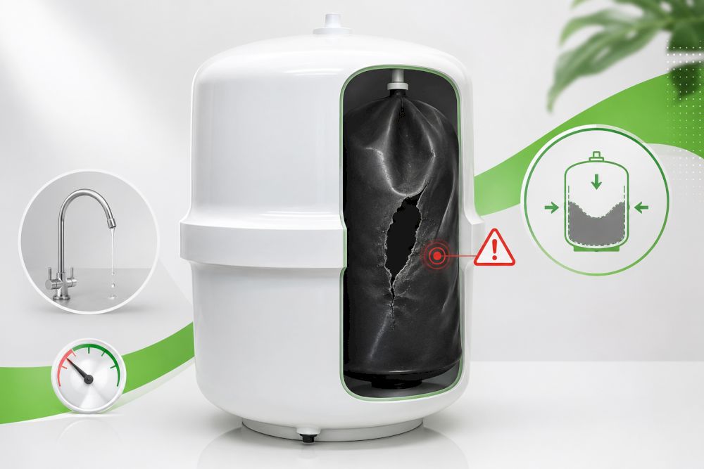Bình áp mất áp hoặc rách màng khiến máy chạy liên tục không ngắt