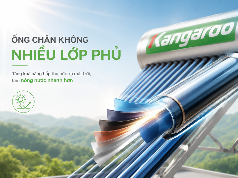 Ống chân không nhiều lớp phủ giúp tăng khả năng hấp thụ bức xạ mặt trời, làm nóng nước nhanh hơn