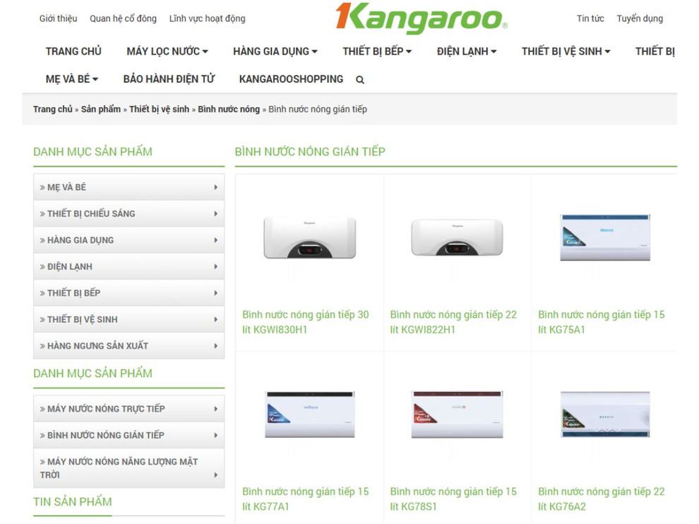 Máy nước nóng gián tiếp Kangaroo có nhiều dung tích phù hợp với từng gia đình