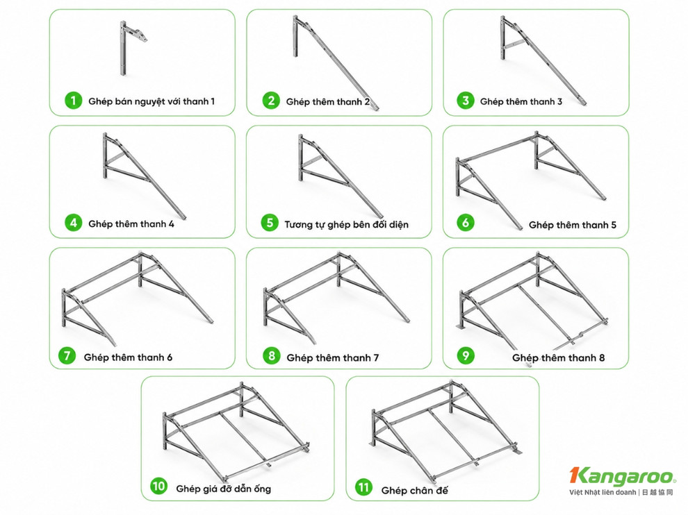 Lắp và cố định khung đỡ chắc chắn xuống mái