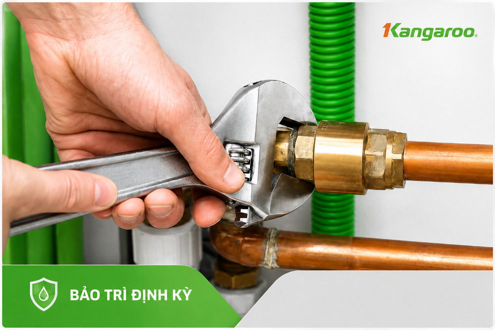 Rò rỉ tại cút nối hoặc đường ống khiến máy mất áp và không tự ngắt