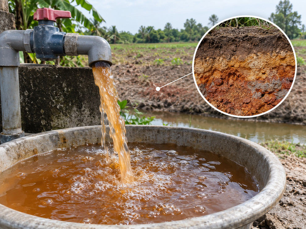 Đất phèn tự nhiên cần được đánh giá cùng độ pH và hàm lượng sắt, thay vì chỉ quan sát màu nước.