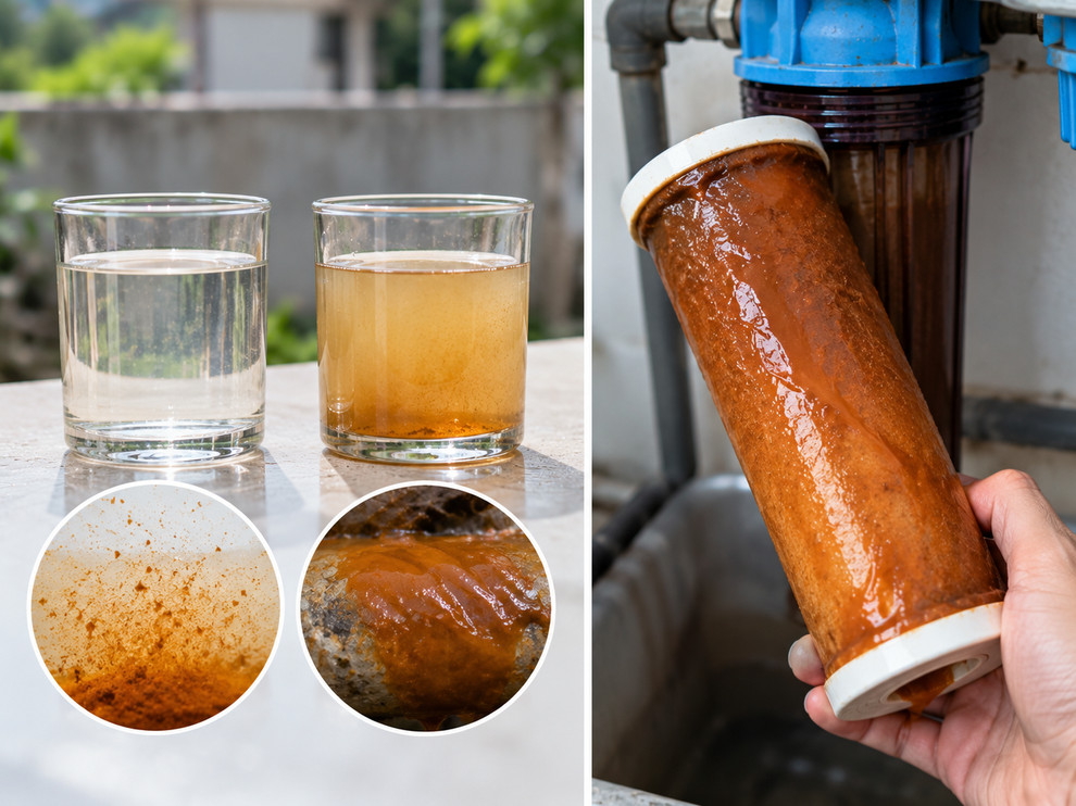 Dạng sắt quyết định cấp xử lý cần có, còn lớp nhớt đỏ nâu là dấu hiệu nên kiểm tra thêm vi khuẩn sắt.