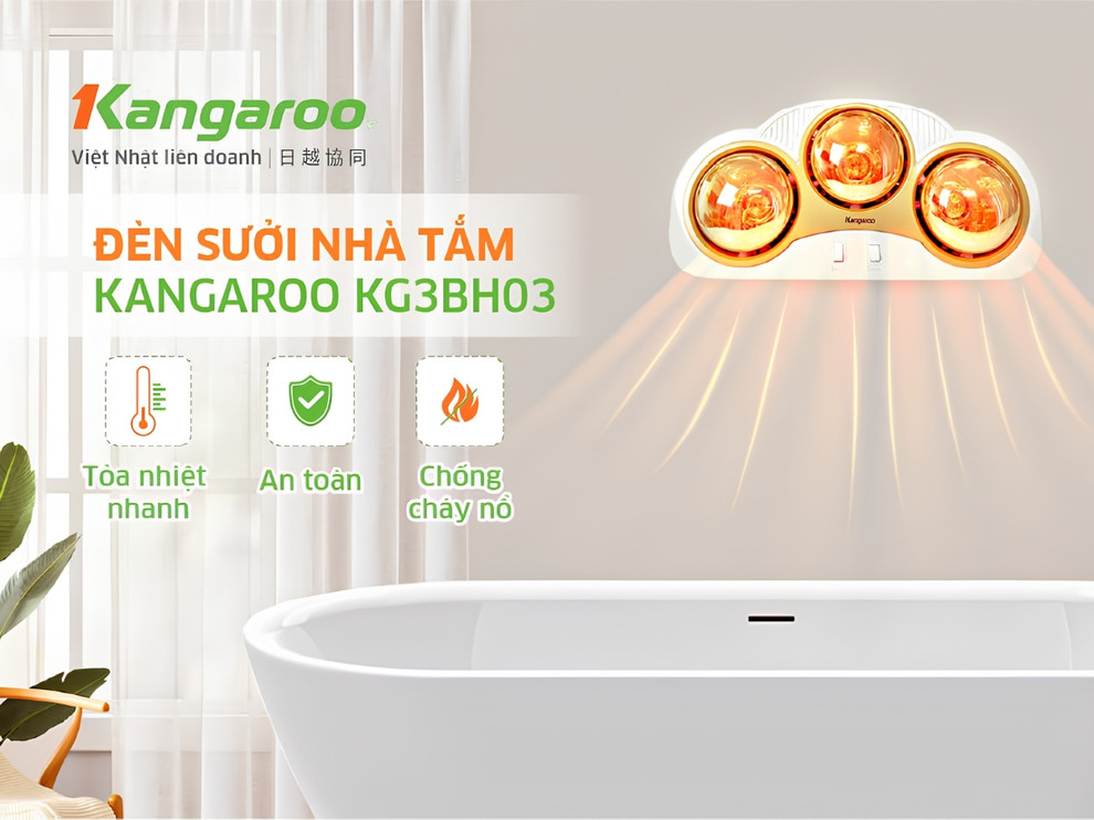 Đèn sưởi nhà tắm Kangaroo đạt tiêu chuẩn an toàn SAA, CE, RoHS