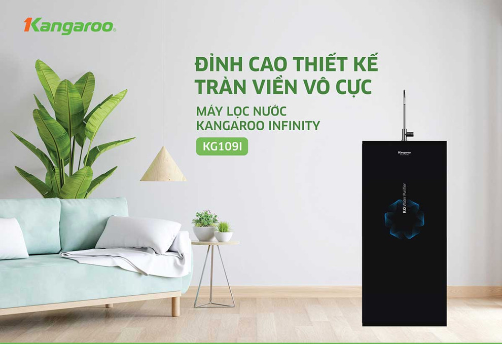 Máy lọc nước Kangaroo RO Infinity KG109I thiết kế tủ kính tràn viền