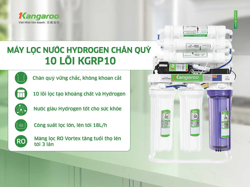 Máy lọc nước Kangaroo Hydrogen chân quỳ KGRP10 để gầm bếp