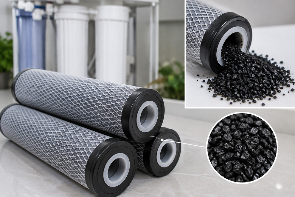 Lõi than hoạt tính đóng vai trò lọc thô quan trọng, bảo vệ màng RO và cần được thay thế đúng định kỳ