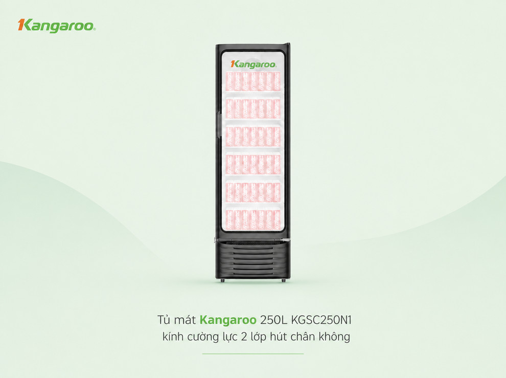 Tủ mát Kangaroo 250 lít KGSC250N1 với diện tích mặt kính lớn