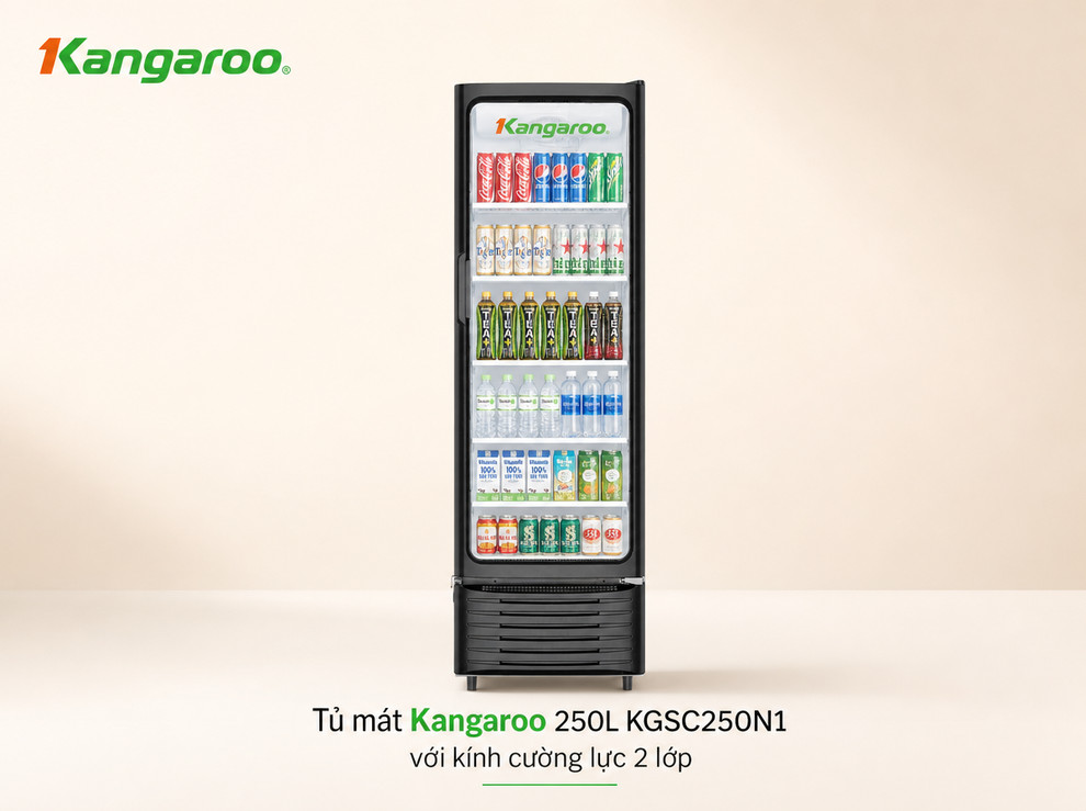 Tủ mát Kangaroo 250 lít KGSC250N1 với diện tích mặt kính lớn