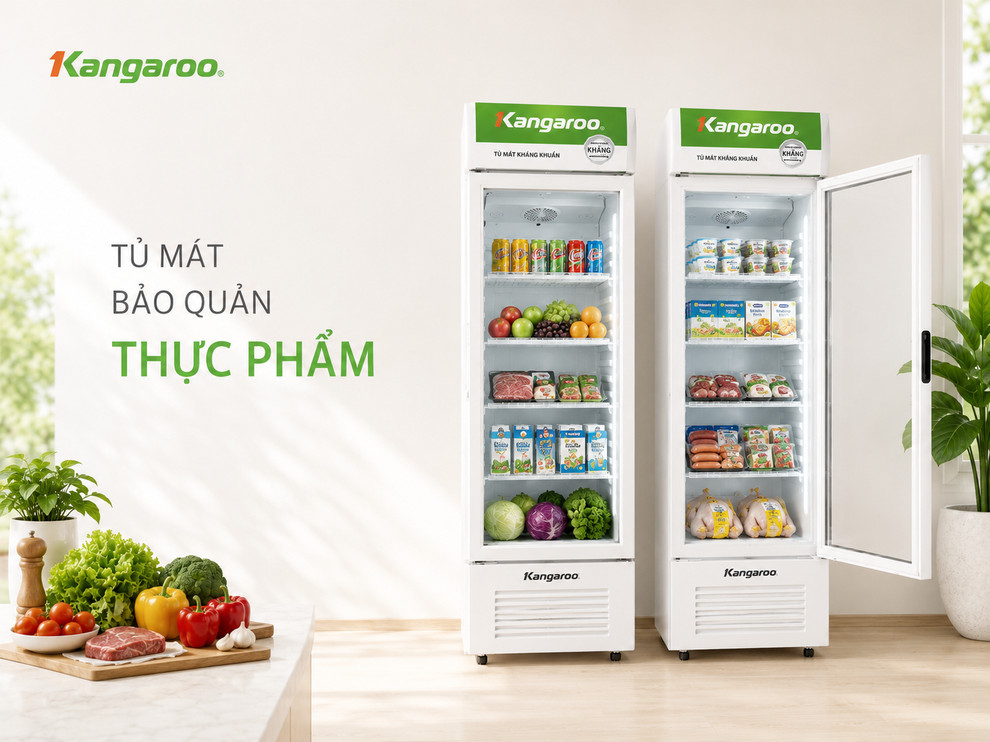 Thiết kế mặt kính lớn giúp tủ mát Kangaroo phù hợp với nhu cầu trưng bày