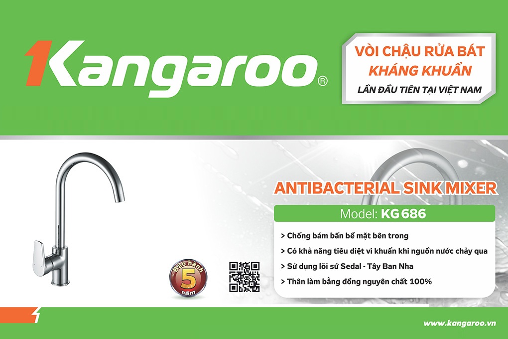 Vòi chậu rửa bát kháng khuẩn Kangaroo KG686
