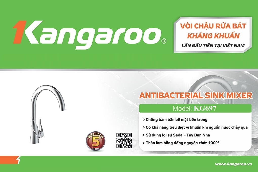 Vòi chậu rửa bát kháng khuẩn Kangaroo KG697